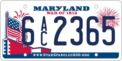 MD license plate 6AC2365