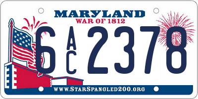 MD license plate 6AC2378
