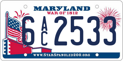 MD license plate 6AC2533