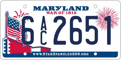 MD license plate 6AC2651