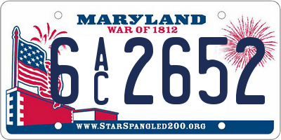 MD license plate 6AC2652