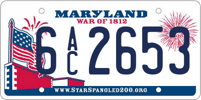 MD license plate 6AC2653