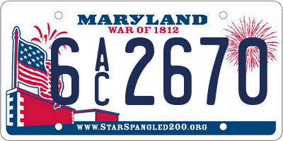 MD license plate 6AC2670