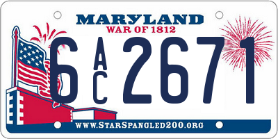 MD license plate 6AC2671