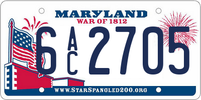MD license plate 6AC2705