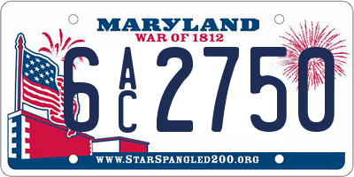 MD license plate 6AC2750