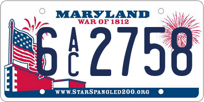 MD license plate 6AC2758