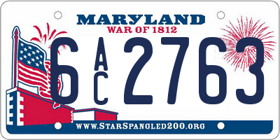 MD license plate 6AC2763