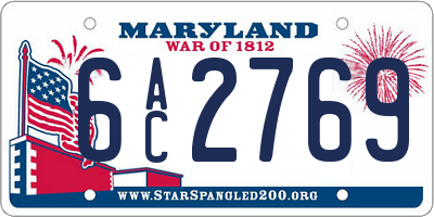 MD license plate 6AC2769