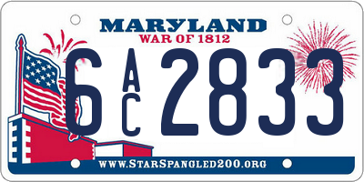 MD license plate 6AC2833