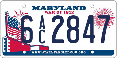 MD license plate 6AC2847