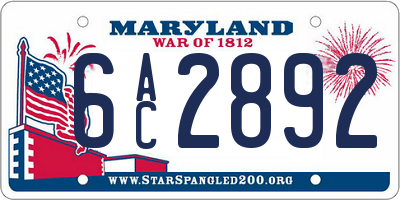 MD license plate 6AC2892