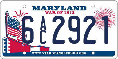 MD license plate 6AC2921
