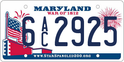 MD license plate 6AC2925