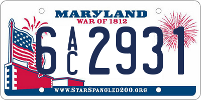 MD license plate 6AC2931