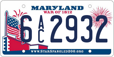MD license plate 6AC2932