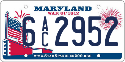 MD license plate 6AC2952