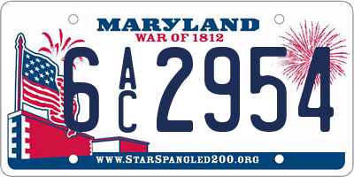 MD license plate 6AC2954