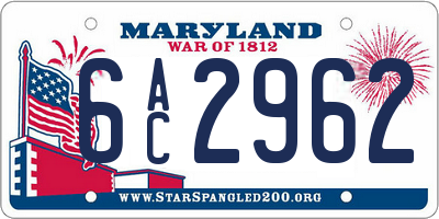 MD license plate 6AC2962
