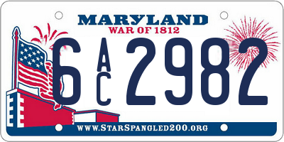 MD license plate 6AC2982