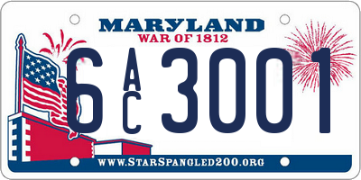 MD license plate 6AC3001