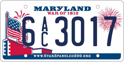 MD license plate 6AC3017