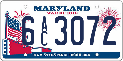 MD license plate 6AC3072