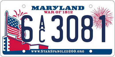 MD license plate 6AC3081