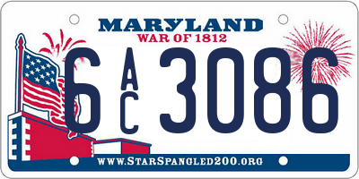 MD license plate 6AC3086