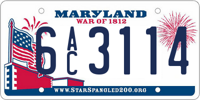 MD license plate 6AC3114