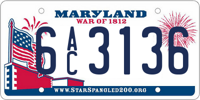MD license plate 6AC3136