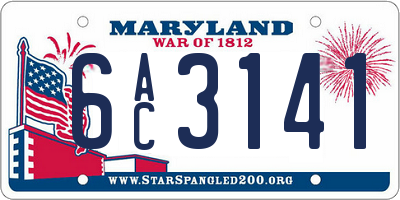 MD license plate 6AC3141