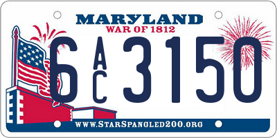 MD license plate 6AC3150