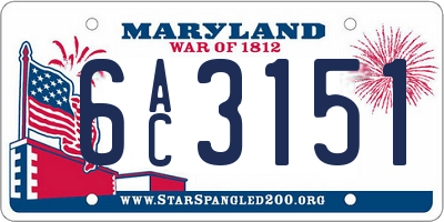MD license plate 6AC3151