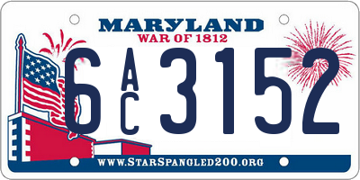 MD license plate 6AC3152