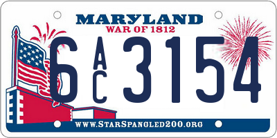 MD license plate 6AC3154