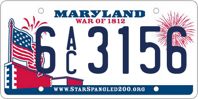 MD license plate 6AC3156