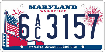 MD license plate 6AC3157