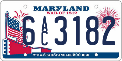 MD license plate 6AC3182