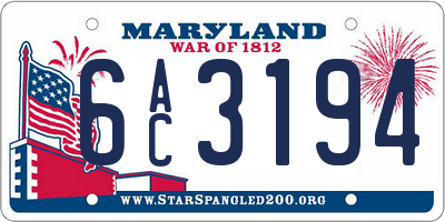 MD license plate 6AC3194