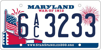 MD license plate 6AC3233