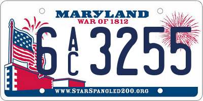 MD license plate 6AC3255