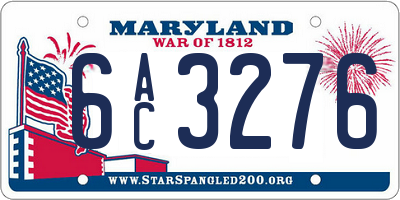 MD license plate 6AC3276