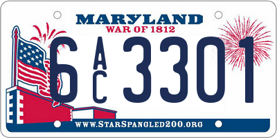 MD license plate 6AC3301