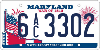 MD license plate 6AC3302