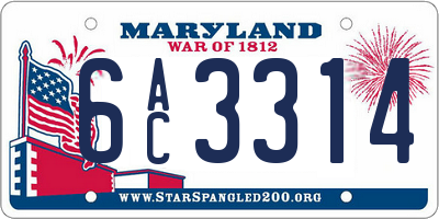 MD license plate 6AC3314