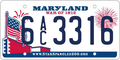 MD license plate 6AC3316