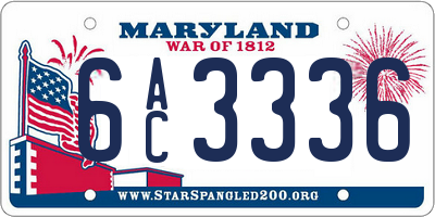 MD license plate 6AC3336