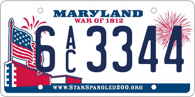 MD license plate 6AC3344