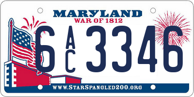 MD license plate 6AC3346